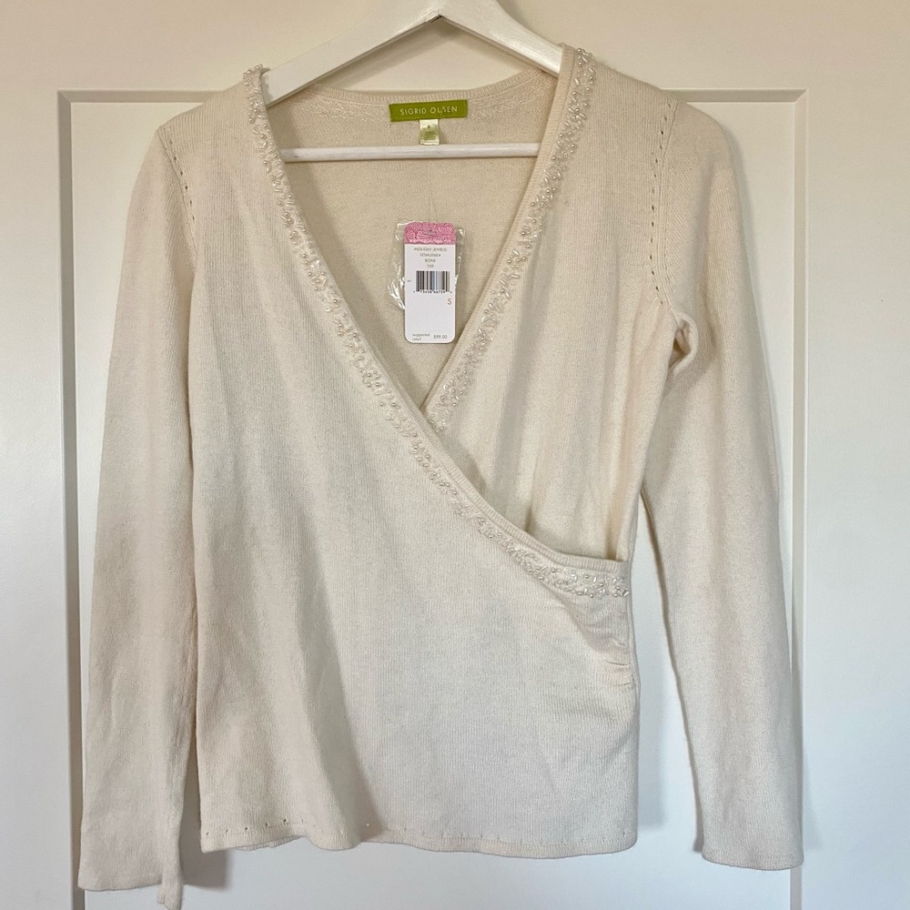 NWT Sigrid Olsen Silk and Angola wrap top, S